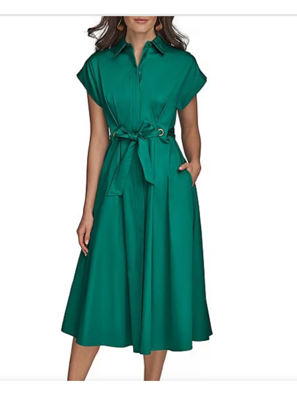 Donna Karan Shirtwaist Midi Dress with Tie Waist